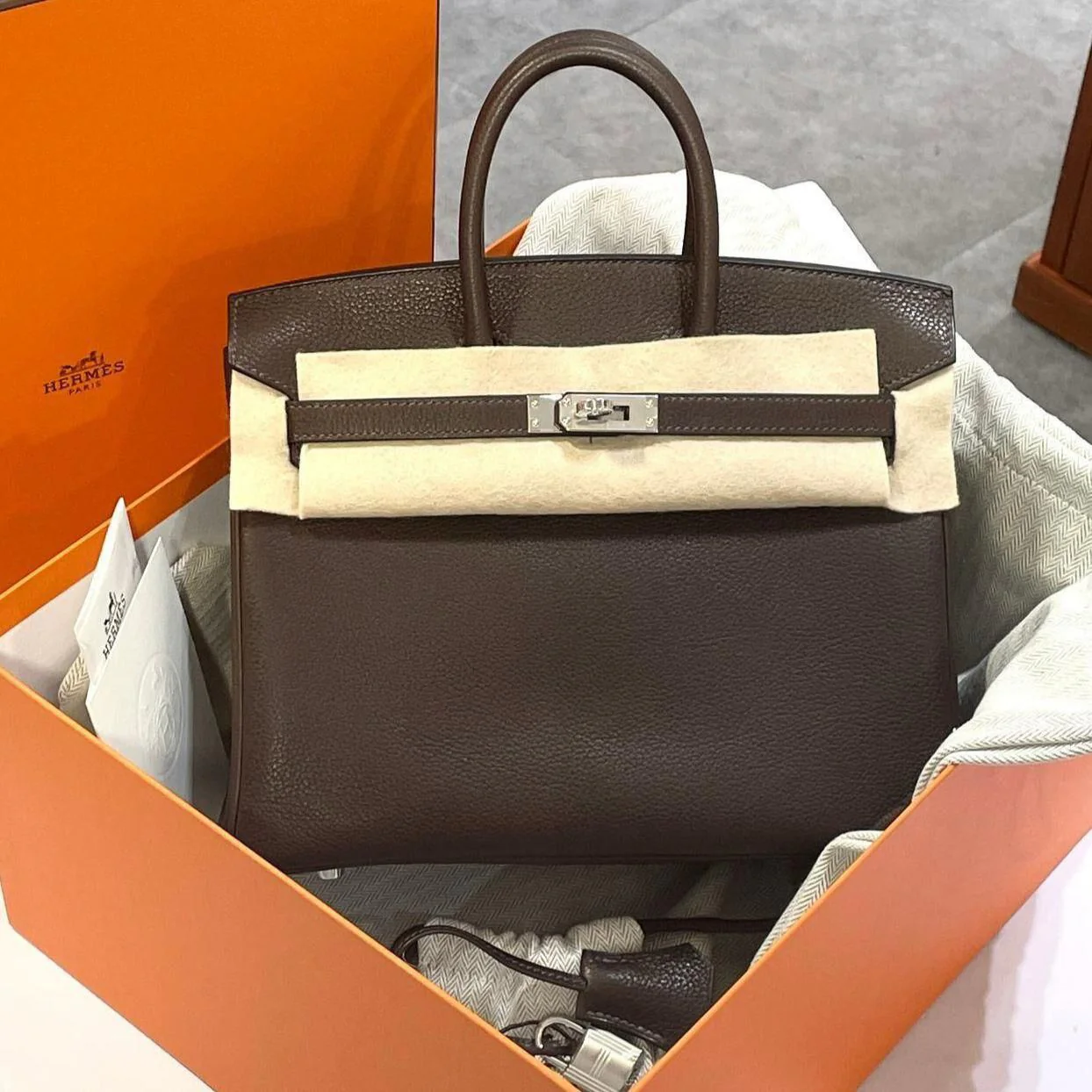 Hermès Birkin 25 Barenia Faubourg Ebène 46/Palladium Hardware